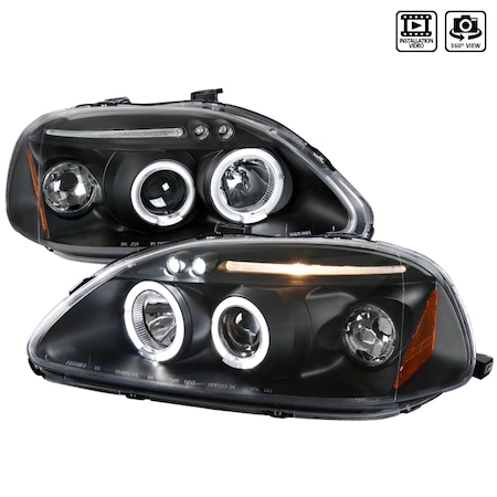 Spec-D Tuning 96-98 Honda Civic Halo LED Projector Black 2LHP-CV96JM-TM